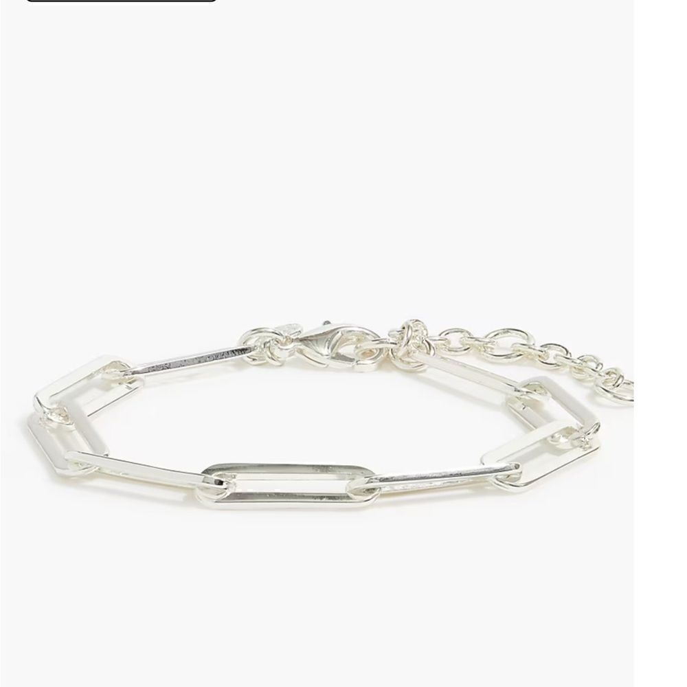 NWT J Crew larger chunky Paperclip Silvertone bracelet, rhinestone accent